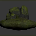 Natural Wood Base with Decorative Stone Pieces Covered in Green Moss