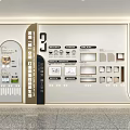 Modern Interior Background Wall With Display Sections Text Graphics And Decorative Frames