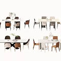 Modern Dining Table Set With Rectangular Table Mixed Color Chairs And Decorative Vase 3d model