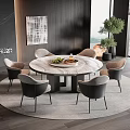 Modern Minotti Dining Table and Chair Combination Round Dining Table and Chair Leather Dining Chair Stone Dining Table 3d model