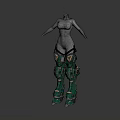 Human Mannequin Featuring Green And Gold Mechanical Legs Armor Design