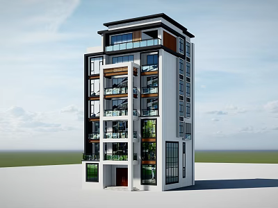 Modern Style Detached Villa With Multiple Floors Balconies And Large Windows 3d model