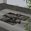 Marble Coffee Table Featuring Glasses Bottle Tray On Top With Bamboo Plant And Gray Rug