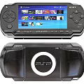 Sony PSP Portable Gaming Console With Colorful Game Icons On Display Screen And Sleek Design