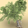 Cartoon Scenery Featuring Two Trees One Curved Trunk Another Straight Green Leaves With Yellow Background