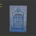 Red Brick Entrance Door With Wooden Panels Iron Decorative Elements Circular Ornament And Stone Steps