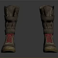 Brown High Top Boots With Red Shoelaces And Brown Rubber Soles In Suede Material