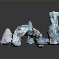 Rock And Crystal Scene Components Featuring Arched Standing Irregular Blocks And Small Blue White Crystals