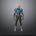 3D Male Character Model With White Hair Blue Armor And Brown Outfit Standing