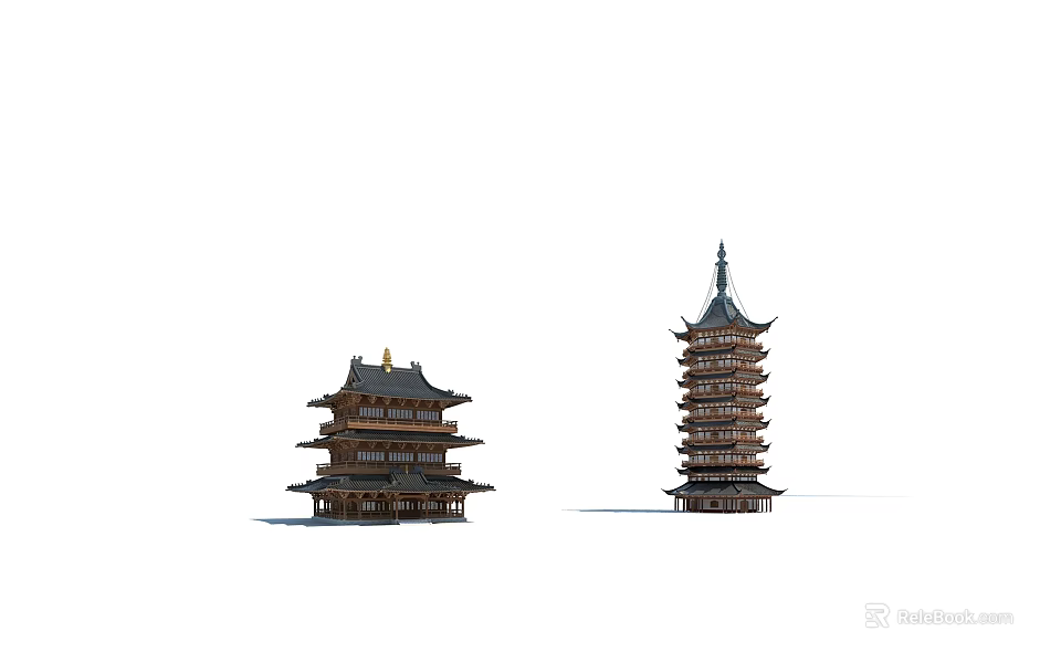 Traditional Chinese Pagodas With Multi Story Structure And Classic Curved Roof Design 3d model 