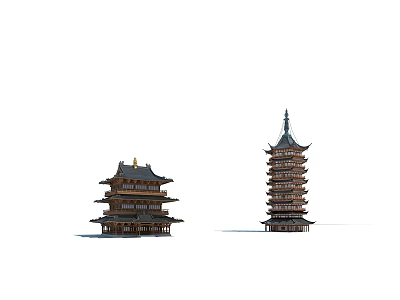 Traditional Chinese Pagodas With Multi Story Structure And Classic Curved Roof Design 3d model