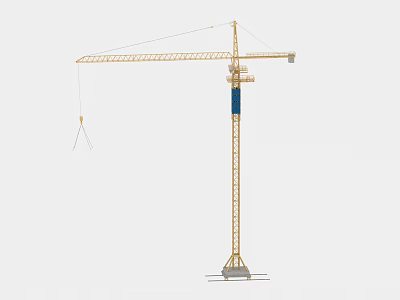 Industrial Tower Crane With Yellow Frame Long Boom Blue Section And Stable Base For Construction 3d model