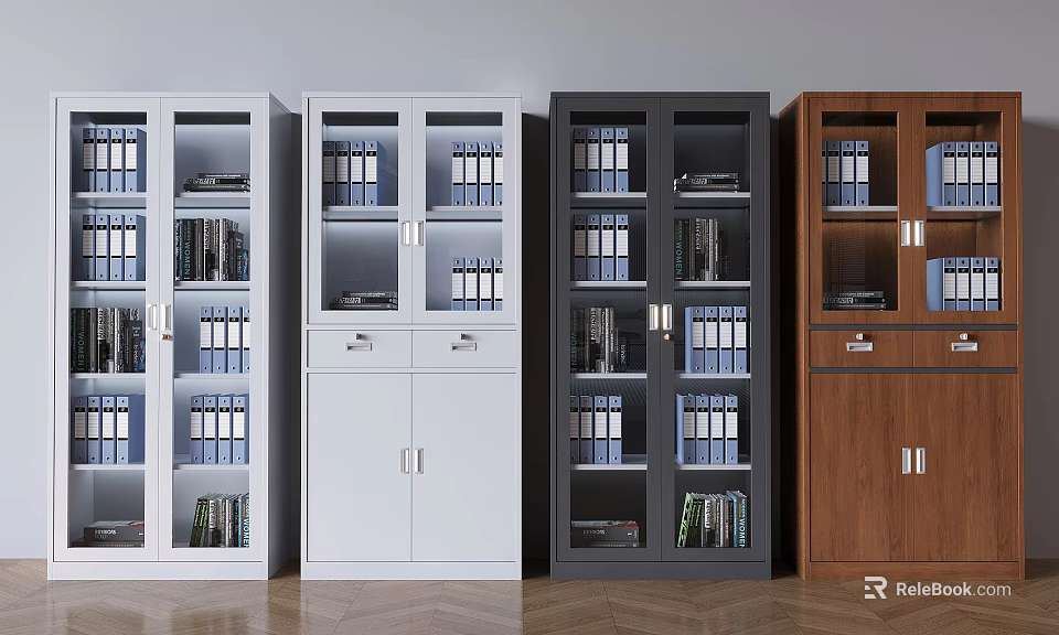 Office File Cabinets With Glass Doors Drawers And Various Colors For Storage 3d model 