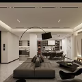 Modern Kitchen Interior Featuring White Gray Cabinets Marble Countertops Appliances And Gray Tiled Flooring