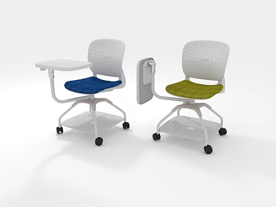 Ergonomic Office Chairs With White Frame Mesh Backrest Blue Green Seats And Foldable Table 3d model