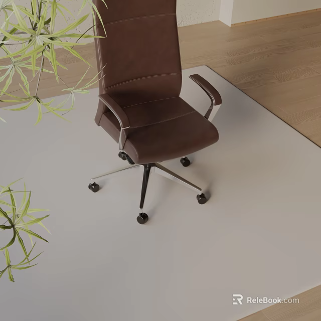 Modern Office Chair With Brown Leather Armrests Metal Frame And Wheels In Interior 3d model 