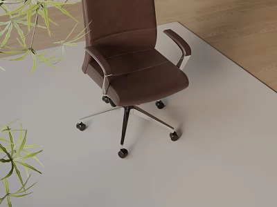 Modern Office Chair With Brown Leather Armrests Metal Frame And Wheels In Interior 3d model