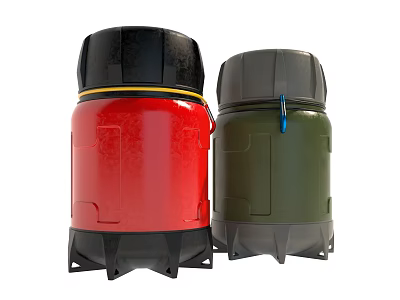 Red And Green Cups With Black Gray Lids Sturdy Bases And Blue Clip 3d model