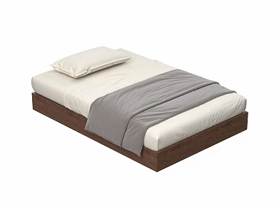Kids Bed with Wooden Frame Comfortable Mattress White Pillow and Gray Blanket 3d model