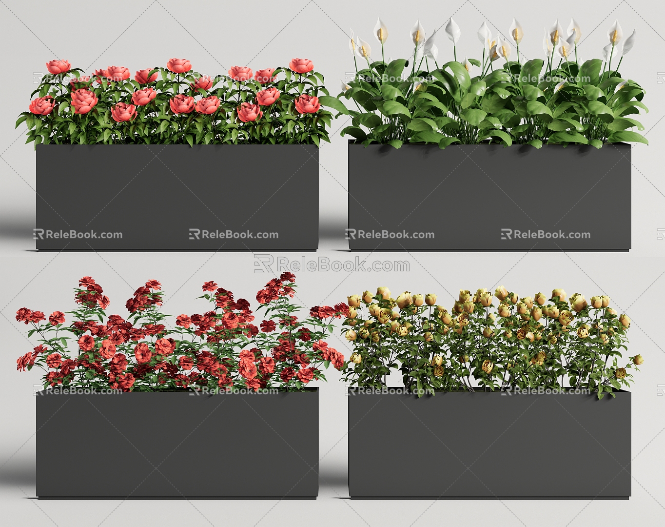 Modern flower box plant flower box outdoor mobile flower box flower bed flower bowl rose flower 3d model