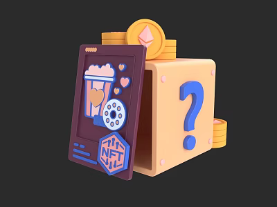 Netflix Streaming Device With Popcorn Movie Icons And Question Mark Box With Coins 3d model