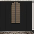 Modern Dark Wardrobe With Arched Louvered Door And Drawers In Interior