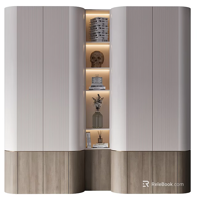 Modern Decorative Cabinet With Open Shelves Built in Lighting And Decorative Items 3d model 