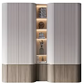 Modern Decorative Cabinet With Open Shelves Built in Lighting And Decorative Items