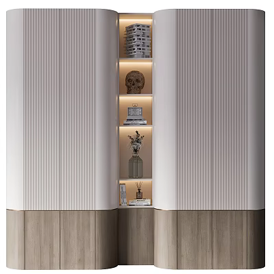 Modern Decorative Cabinet With Open Shelves Built in Lighting And Decorative Items 3d model
