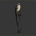Gray Vest Over White Long Sleeve Shirt With Blue Camouflage Pants Brown Belt And Shoes