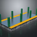 Industrial Platform Structure With Green Pillars Yellow Border And Gray Base Grid Surface