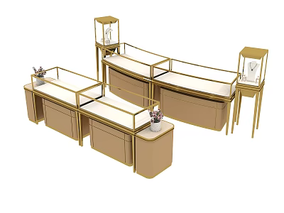 Golden Glass Display Shelves Set With Elegant Design For Jewelry Showcase 3d model