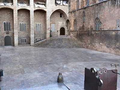 Ancient Building Courtyard With Arched Doors Windows Stone Steps Historic Brick Walls Paved Ground 3d model