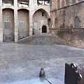 Ancient Building Courtyard With Arched Doors Windows Stone Steps Historic Brick Walls Paved Ground