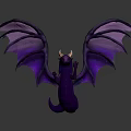 Purple Dragon Figurine With Pink Purple Gradient Wings And Horns On Dark Background