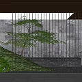 Modern Courtyard Garden Design With Slatted Gate Stone Walls Green Grassy Slope And Pebble Ground