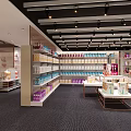 Modern Specialty Store Interior With Shelves of Products and Round Display Tables