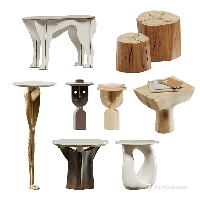 Various Stylish Side Tables With Unique Designs And Diverse Materials For Home Decor 3d model 