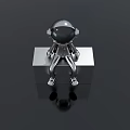 Silver Astronaut Doll Sitting On Metallic Cube With Mountain Trees Background 3d model