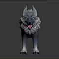 3D Model Of Mythical Gray Wolf With White Fur Blue Eyes And Glowing Blue Patterns