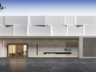 Modern Storefront Facade Design With Glass Entrance And Minimalist Concrete Panels 3d model