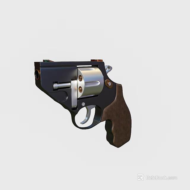 Classic Revolver Firearm With Black Body Wooden Grip And Metal Components 3d model 