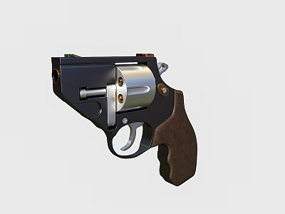 Classic Revolver Firearm With Black Body Wooden Grip And Metal Components 3d model