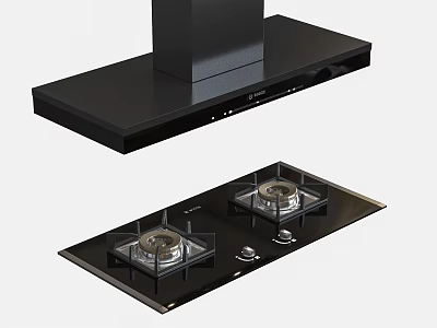 Modern Kitchen Appliances With Sleek Black Range Hood And Gas Cooktop Design 3d model