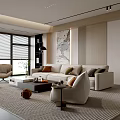 Modern Living Room Interior With Beige Sofa Coffee Table Area Rug And Armchair