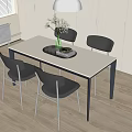 Modern Dining Table Set With White Top Gray Chairs And Decorative Vase 3d model