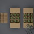 Cardboard Boxes Filled With Avocados And Divider Tray On Gray Surface 3d model