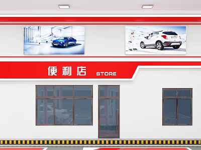 Convenience Store Exterior With Glass Windows Door And Car Image Billboards 3d model