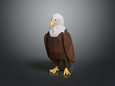 Low Poly Eagle Model With White Head Yellow Beak Claws Brown Body On Gray Background 3d model