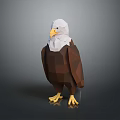 Low Poly Eagle Model With White Head Yellow Beak Claws Brown Body On Gray Background 3d model